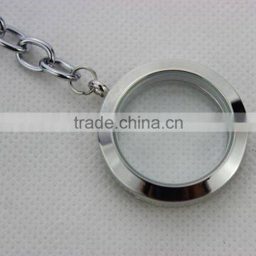 2016 Hot Sale 30mm Stainless Steel Silver Magnetic Floating Keychain Round Locket Key Chain