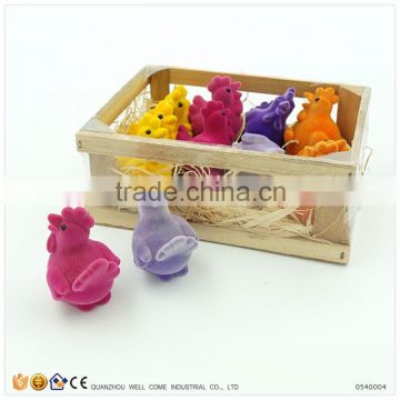 Wooden Box Pack Flocking Resin Rooster Statue