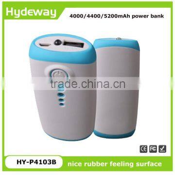 Best selling power bank 4000/4400/5200mAh portable battery charger with rubber feeling surface treatment