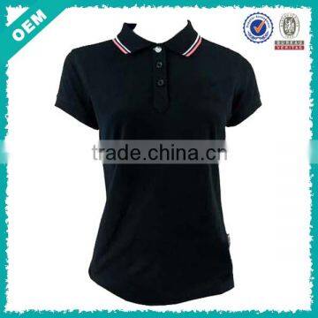 women pure black polo shirt, slim fit black polo shirt for women, lady black polo shirt with three button (lyt080004)