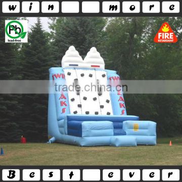 EN71 inflatable rock climbing wall, twin peaks inflatable rock climbing mountain for children n adults