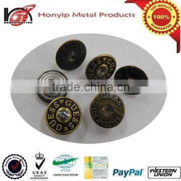 Anti brass buttons with rhinestone with embossed logo