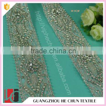 HC-7608-1 Hechun Silver Crystal Beaded Wedding Bride Sash                        
                                                Quality Choice