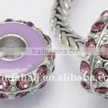 Alloy Rhinestone Beads, Enamel, Platinum Metal Color, Rondelle, Purple, about 14x6.5mm, hole: 5mm(ALRI-B002-1)