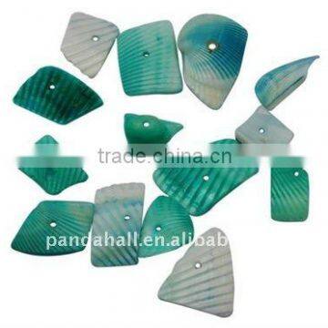 Sea Shell Beads, Dyed, Turquoise, about 8~17x5~7x4~6mm, hole: 2mm, about 640pcs/500g(BSHE-S008-1)