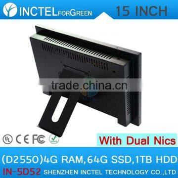 China OEM cheap touch screen all in one pc with 5 wire Gtouch 15 inch LED touch Dual 1000Mbps Nics 4G RAM 64G SSD 1TB HDD