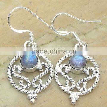 GENUINE RAINBOW MOONSTONE AND .925 FASHION EARRINGS