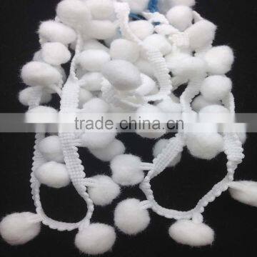 wholesale 22yards white pompoms pom pom fringe braid net lace ribbon pompom trim                        
                                                Quality Choice