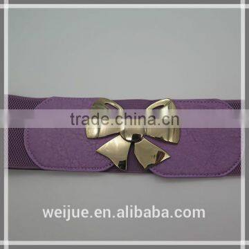 Lady's purple elastic waist wide belt with big bowknot