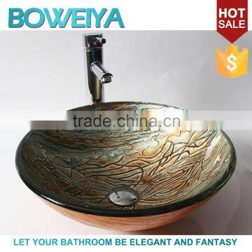 Foshan Sanitary Ware 12mm Thickness Tempered Glass Counter Top Glass Wash Basin for Hand / Face