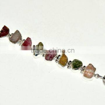 Rough Mulri Tourmaline Gemstones 925 Sterling Silver Bracelet Jewelry