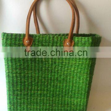 Green seagrass plant beach bag with leather handle made in Vietnam