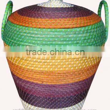 High quality best selling 2015 water hyacinth round coloful storage with handle from Vietnam