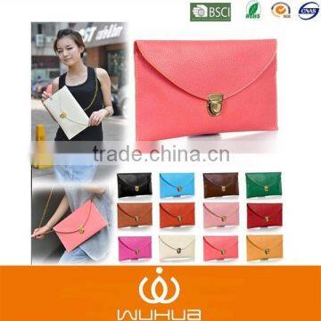 16 kinds of color Classical Lady Leather Envelope Chain Purse For Wholesale