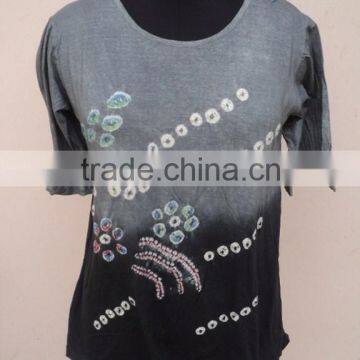 Girls & Women Knitted Cotton Hojary Fabric Used Tie Dye Printed Top's & T-shirts Wear