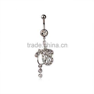 Multi Clear Gems Paved Abstract Structure Dangle Belly Button Naval Ring.