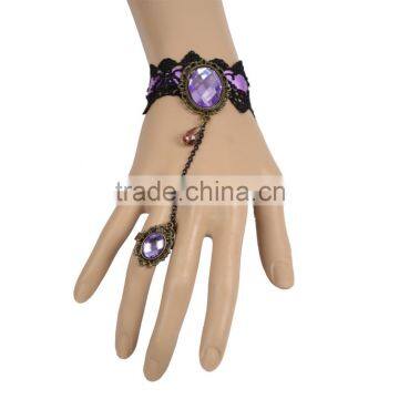 New Fashion Jewelry Blace Lace with Purple Rhinestone Baracelet for Lady