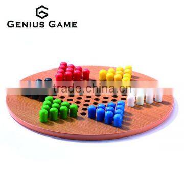 Wooden Chinese checkers with plastic pawns