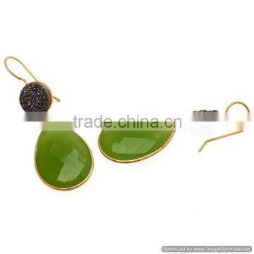 Vermeil Gold-925 sterling silver Sea Green Chalcedony Gemstone Earring