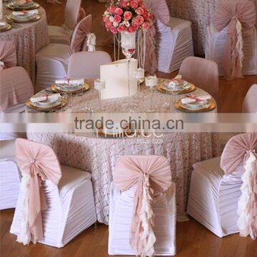 Hot Sale 2016 Wholesale Blush Chiffon Ruffled Wedding Chair Cover Sash Hood photo-4