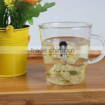 Coffee,Tea,Milk,Beverage Drinking Clear Cute Pattern Heat Resistant Pyrex Glass Tea Cup With Handle