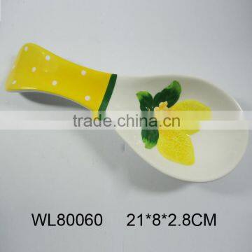 Decorative ceramic spoon holder with lemon painting