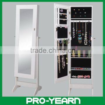 Wooden Mirrored Jewellery Cabinet Floor Standing Chinese Furniture with 3 Tiers and Little Steel Railings inside