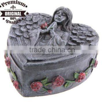 polyresin dark angel with rose heart shape trinket box