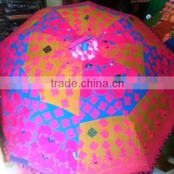 Unique Vintage banjara Fabric hand embroidered parasol Indian Sun umbrella