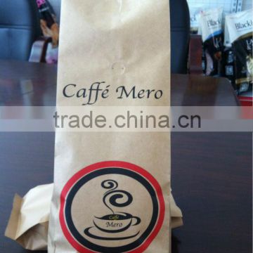 Kraft paper coffee bag with valve / side gusset aluminum foil kraft paper coffee bag