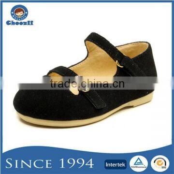 2016 Spring Arrival Pure Black Suede Girls Flat Princess Shoes