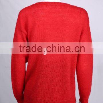 Chinese Product Womens' Round Neck Long Sleeve Pullover Knitted Sweater With Jacquard &beads