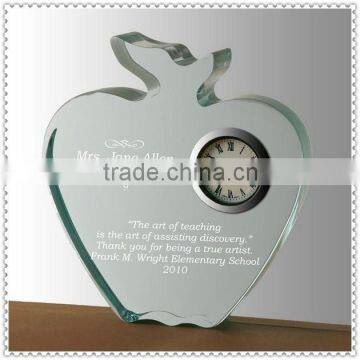 Apple Shaped Glass Engraving Clock For Wedding Souvenir Gifts