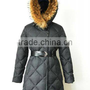 women real raccoon fur hood diamond quilted duck down puffy coats