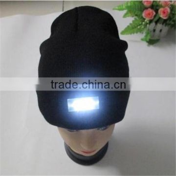 Cheap black custom beanie winter crochet 100% acrylic caps knitted hats with LED Lights