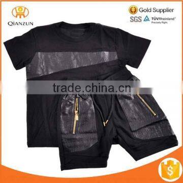 PU Leather Snake Skin French Terry Tee Shirt Shorts Set