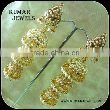 triple jadau pearls jhumki