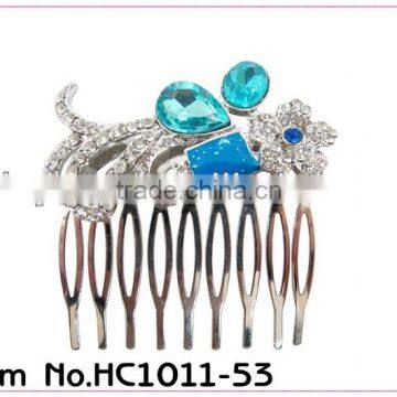 High quality blue rhinestone crystal hair comb