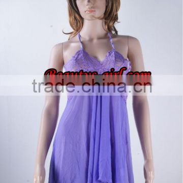 Top quality purple halter sheer sexy club dress