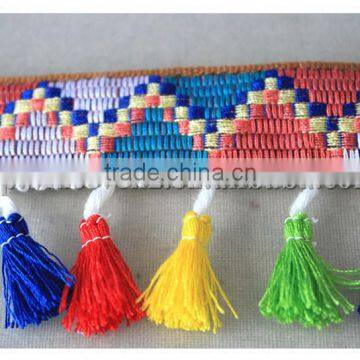 New Design Colored 6.5cm Width Fancy Colorful Lace Tassel Fringe Trim photo-4