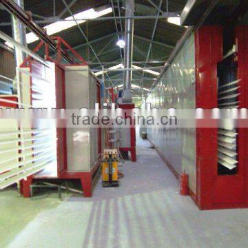 Horizontal powder coating line for aluminum profiles