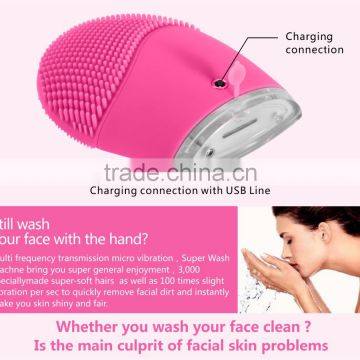 2015 new skinyang Silicone facial cleanser brush, Face cleaning brush, Ultrasonic silicone facial massager for USB cable recharg