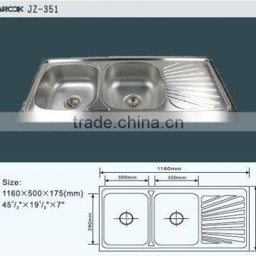 Undermount double bowl stainless steel sink with drainboard