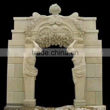 Beige Figure Carved Stone Door Surround