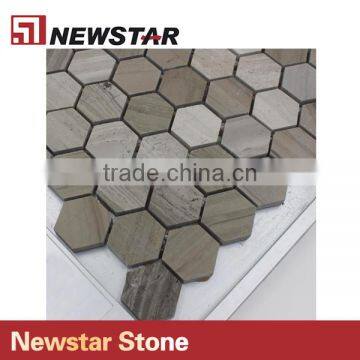 Newsar 1'' Gray Wooden Marble Hexagon Light Grain Wood Mosaic for Bathroom photo-2