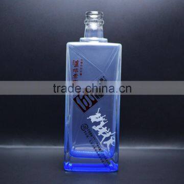 Wholesale blue square glass wine bottle with screw top