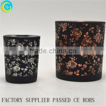 Black Laser Cut Rose Glass Candle Containers Candlestick photo-5