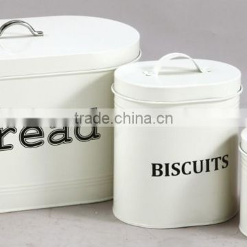 metal bread bin and sugar coffee tea canister