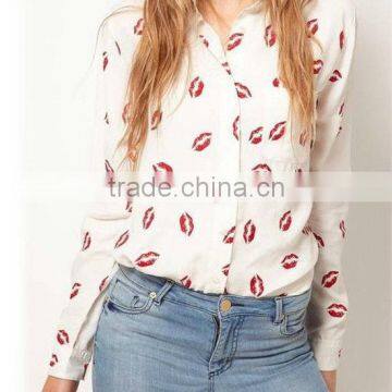 Long sleeve printing chiffon blouse women fashion design blouse