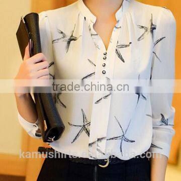 Woman Fashion Desiger Shirts Blouse Mandarin Collar Sexy Chiffon Shirts Tops photo-2